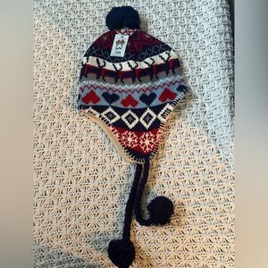 knitted multicolor winter hat peruvian -style  cozy NWT thermal
insulate